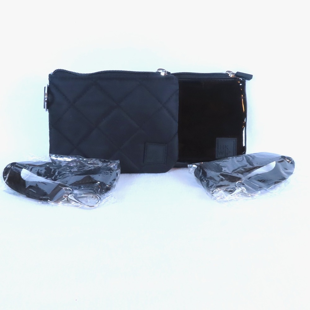 Ihkwip Womens Quilted Glossy Set of 2 Perfect Pair RFID Wristlets Wallet Black